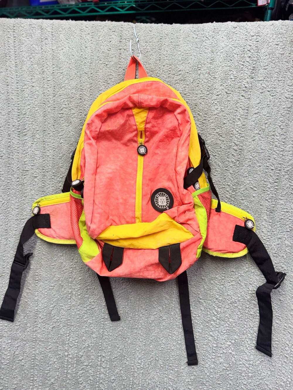 Vintage 90s Lion Logo Neon Colorblock Backpack
